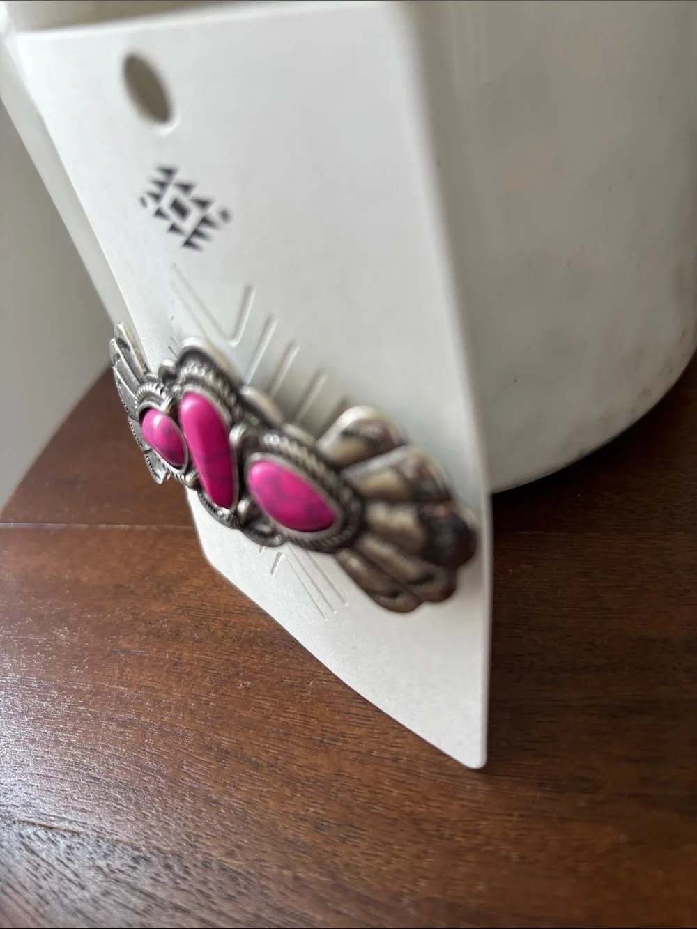 Western Style Silvertone Metal Hairpin,pink marblized stones,snap click,everyday